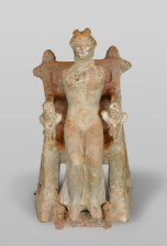 Terracotta figure of woman or goddess seated on a throne
